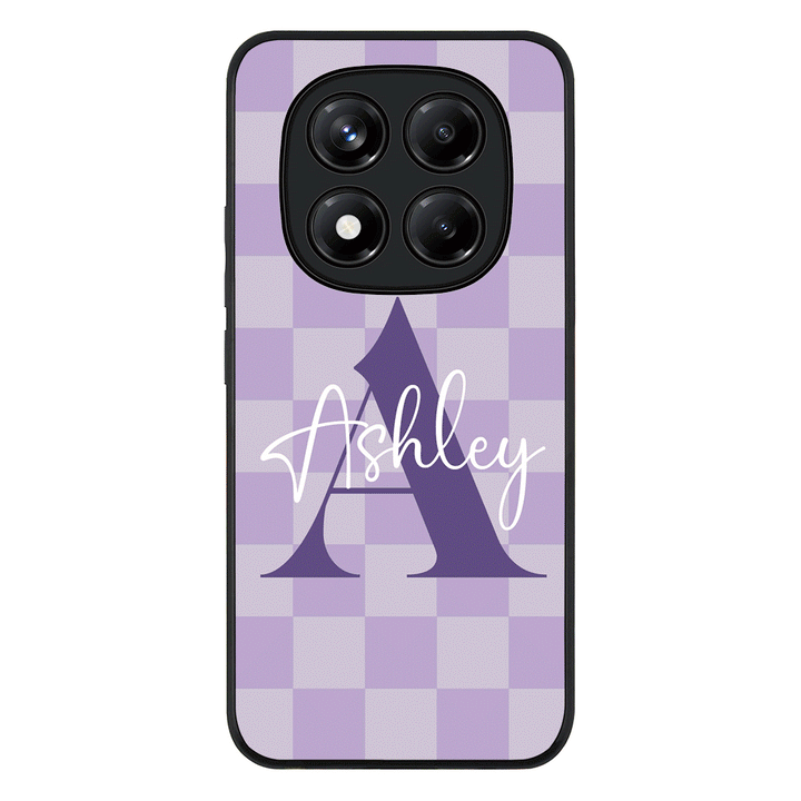 Personalized Name Initial Monogram Checkerboard Phone Case - Poco - X7 / Rugged Black - Stylizedd