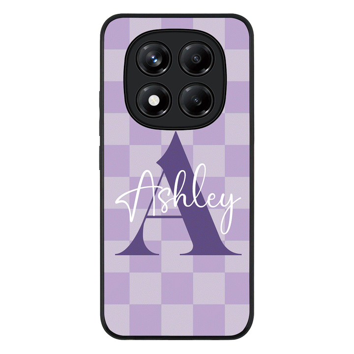 Redmi Note 14 Pro 5G / Rugged Black Personalized Name Initial Monogram Checkerboard, Phone Case - Redmi - Stylizedd.com
