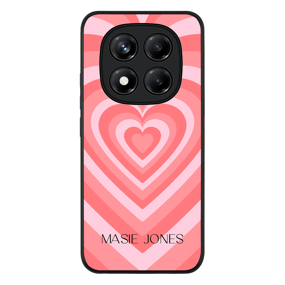 Personalized Name Retro Hearts Phone Case - Poco - X7 / Rugged Black - Stylizedd