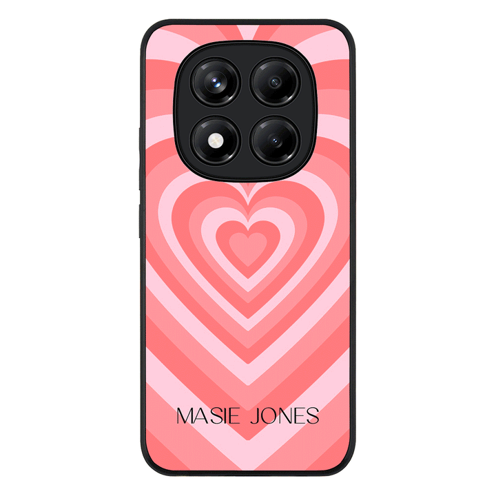 Personalized Name Retro Hearts Phone Case - Poco - X7 / Rugged Black - Stylizedd