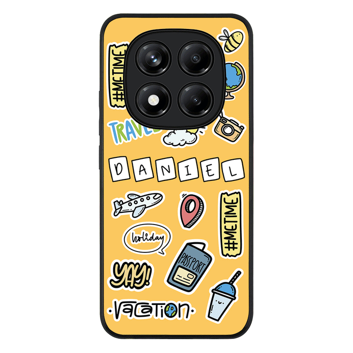 Redmi Note 14 Pro 5G / Rugged Black Personalized Name Travel Time Sticker, Phone Case - Redmi - Stylizedd.com