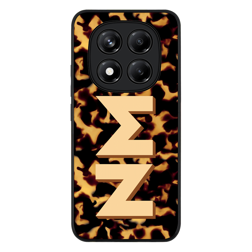Redmi Note 14 Pro 5G / Rugged Black Custom Monogram 3D Text Luxury Tortoise Shell Pattern, Phone Case - Redmi - Stylizedd.com