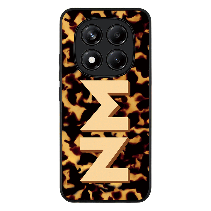 Redmi Note 14 Pro 5G / Rugged Black Custom Monogram 3D Text Luxury Tortoise Shell Pattern, Phone Case - Redmi - Stylizedd.com