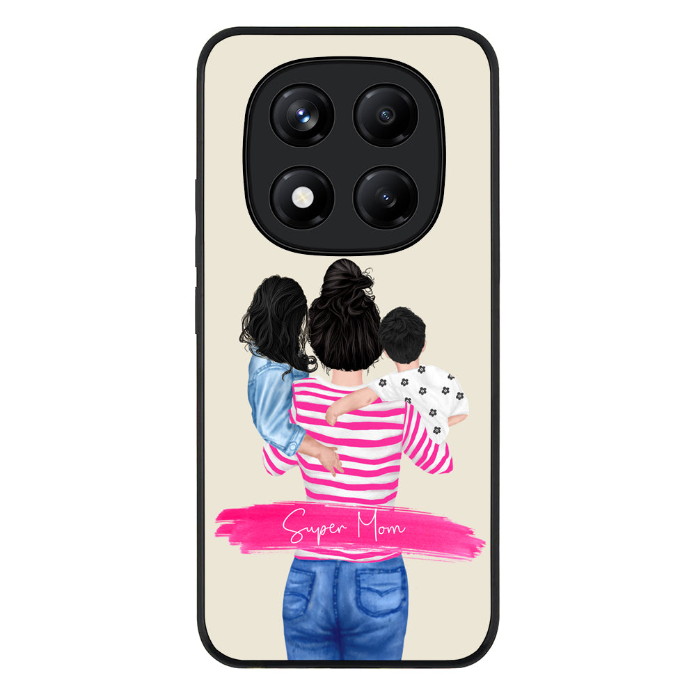 Redmi Note 14 Pro Plus 5G / Rugged Black Custom Clipart Text Mother Son & Daughter Phone Case - Redmi - Stylizedd.com