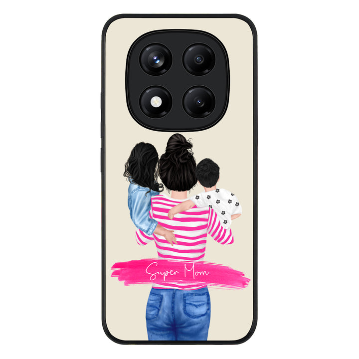 Redmi Note 14 Pro Plus 5G / Rugged Black Custom Clipart Text Mother Son & Daughter Phone Case - Redmi - Stylizedd.com