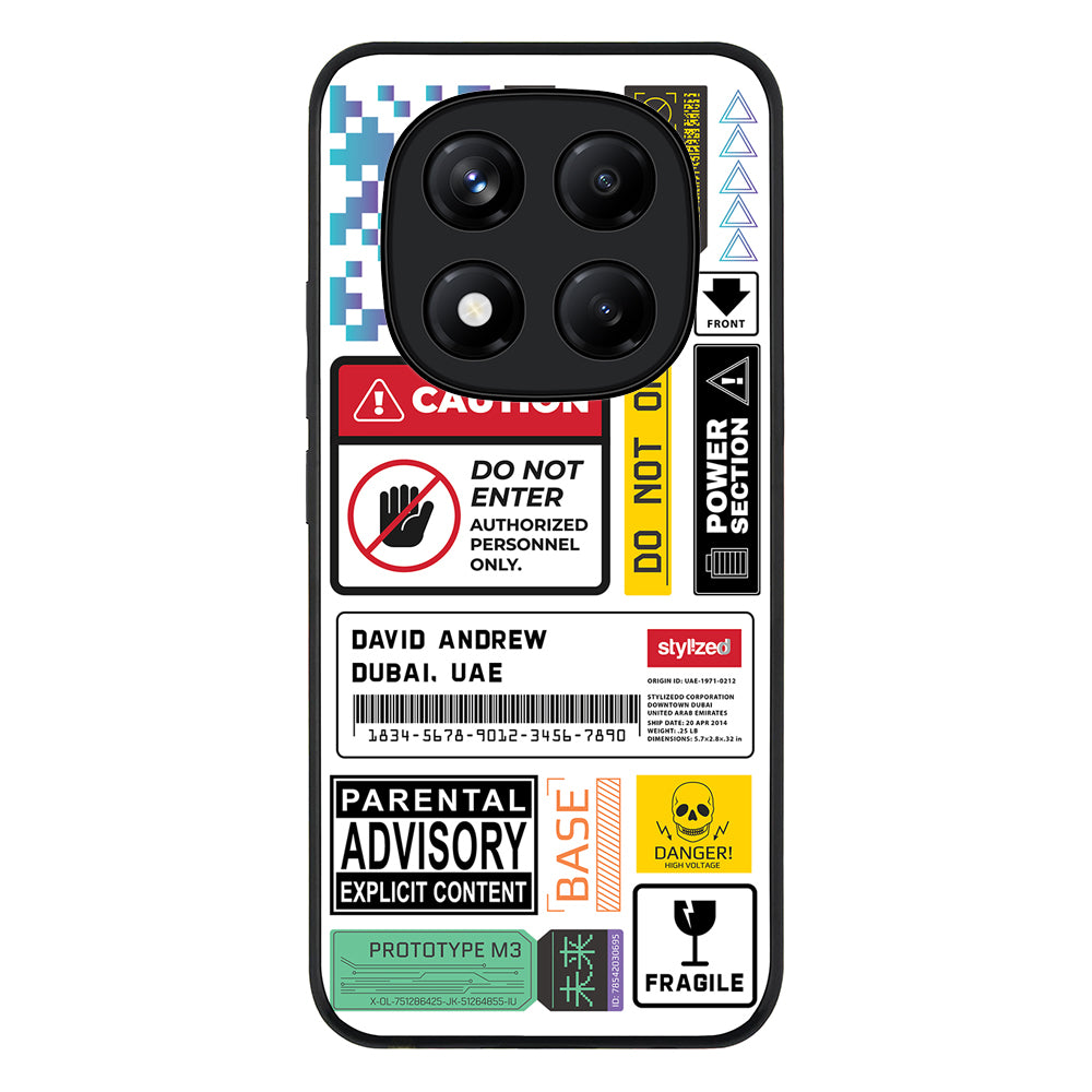 Redmi Note 14 Pro Plus 5G / Rugged Black Personalized Name Shipping Label Sticker, Phone Case - Redmi - Stylizedd.com