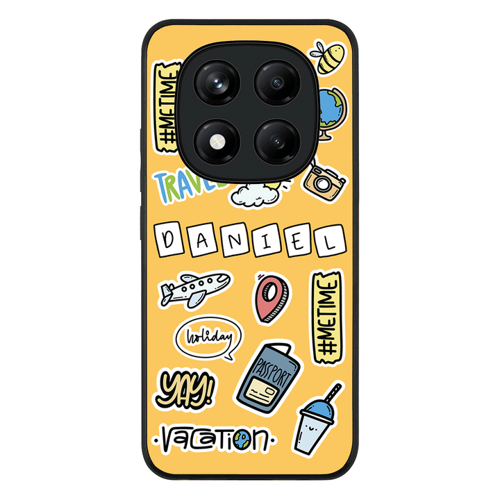 Redmi Note 14 Pro Plus 5G / Rugged Black Personalized Name Travel Time Sticker, Phone Case - Redmi - Stylizedd.com