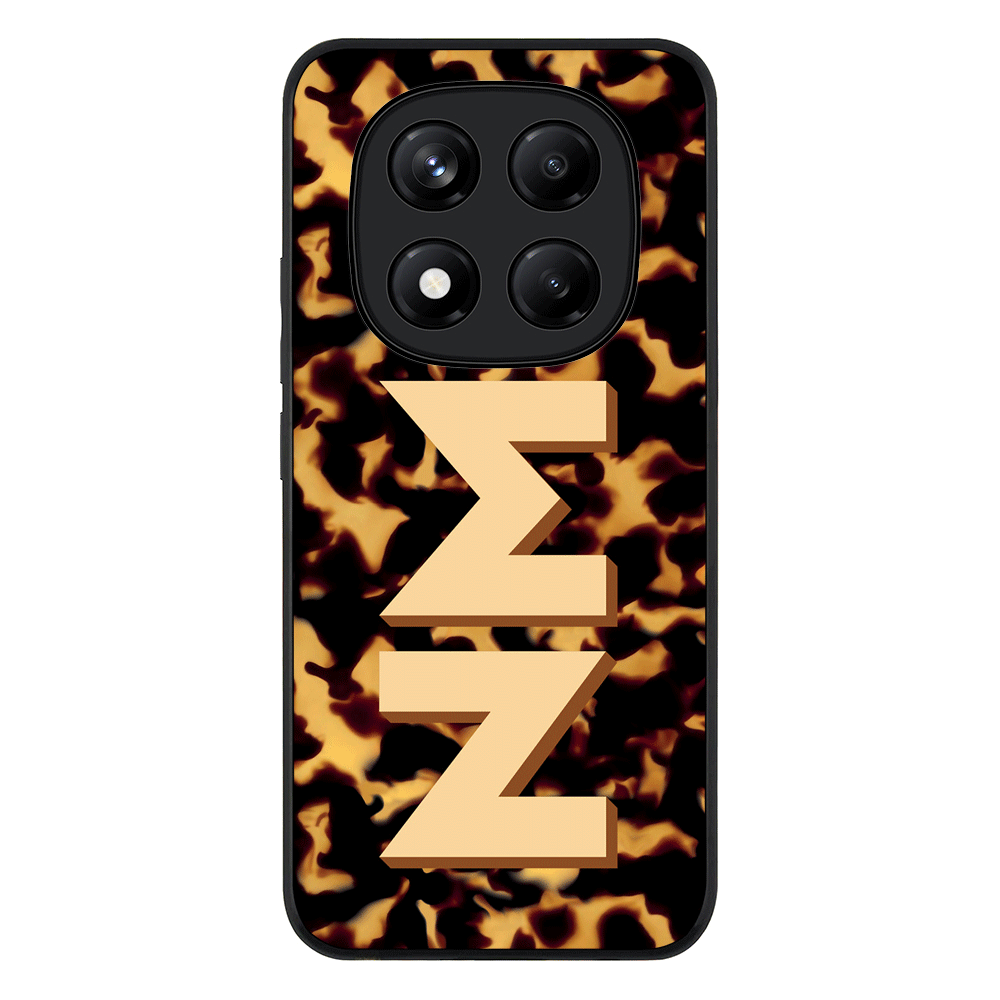 Redmi Note 14 Pro Plus 5G / Rugged Black Custom Monogram 3D Text Luxury Tortoise Shell Pattern, Phone Case - Redmi - Stylizedd.com