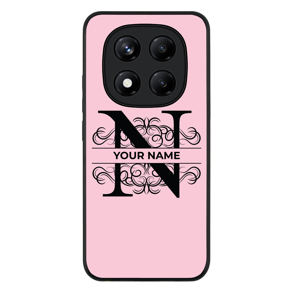 Redmi Note 14 Pro Plus 5G / Rugged Black Split Floral Initial Phone Case - Redmi - Stylizedd.com