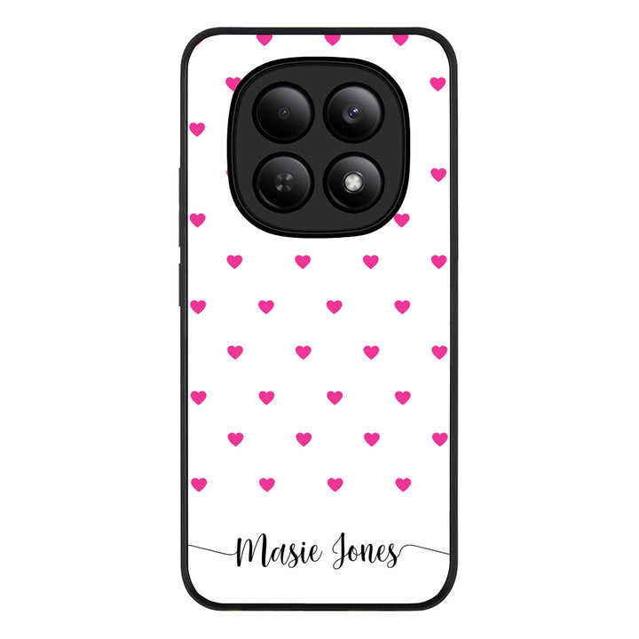 Redmi Note 15 4G / Rugged Black Heart Pattern Custom Text, My Name Phone Case - Redmi - Stylizedd.com