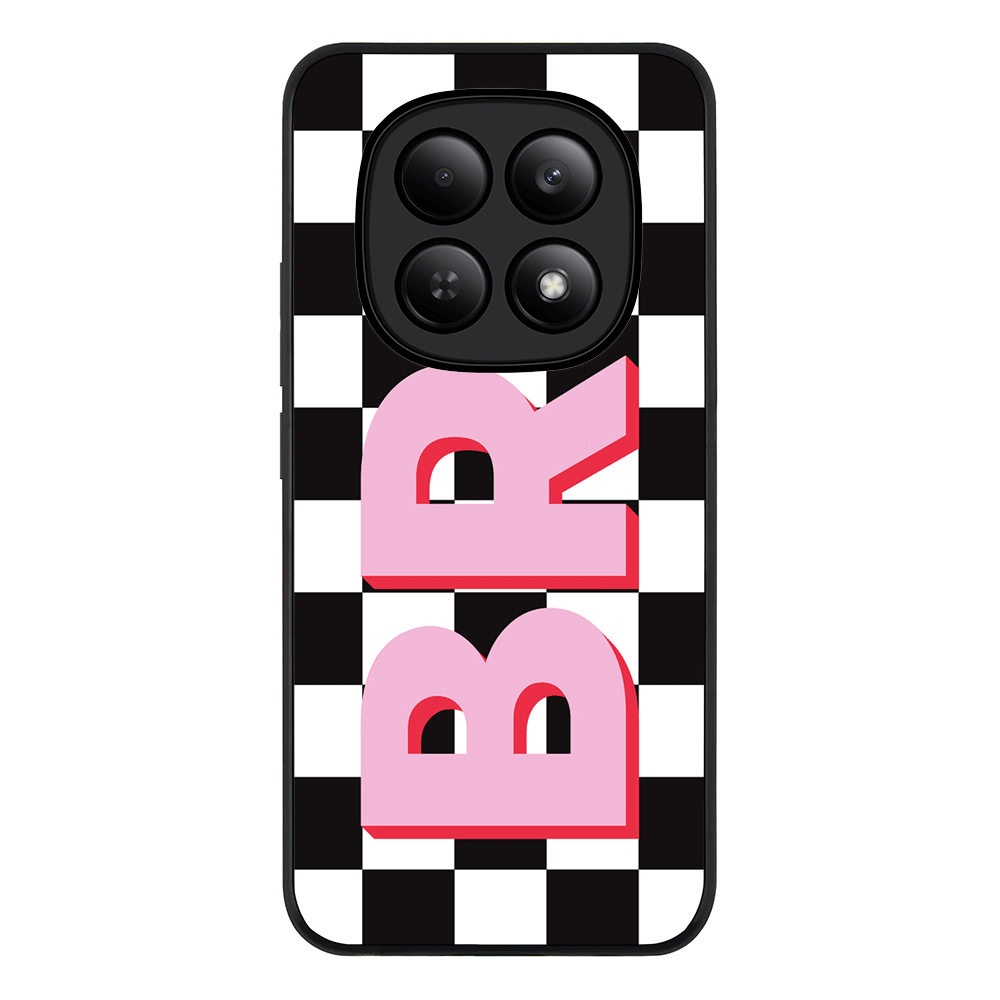 Redmi Note 15 4G / Rugged Black Custom Monogram Initial Checkerboard, Phone Case - Redmi - Stylizedd.com