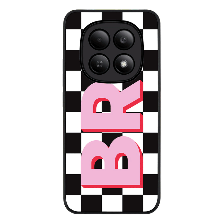 Redmi Note 15 4G / Rugged Black Custom Monogram Initial Checkerboard, Phone Case - Redmi - Stylizedd.com