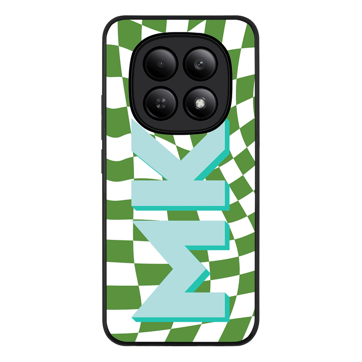 Redmi Note 15 4G / Rugged Black Custom Monogram Initial Wavy Checkerboard, Phone Case - Redmi - Stylizedd.com