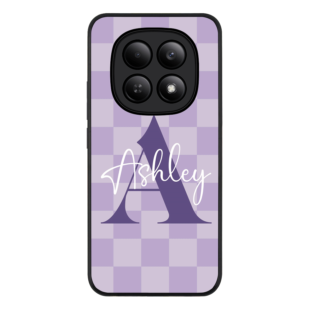 Redmi Note 15 4G / Rugged Black Personalized Name Initial Monogram Checkerboard, Phone Case - Redmi - Stylizedd.com