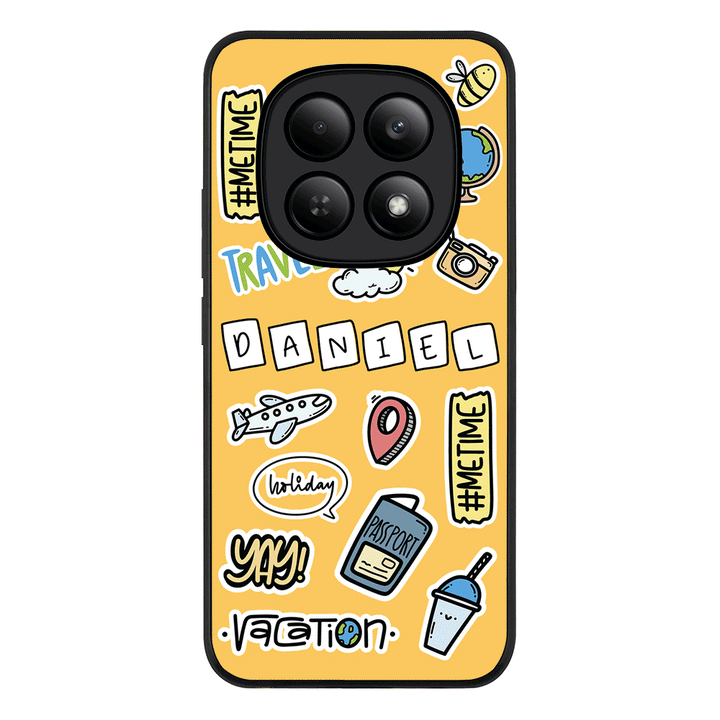 Redmi Note 15 4G / Rugged Black Personalized Name Travel Time Sticker, Phone Case - Redmi - Stylizedd.com