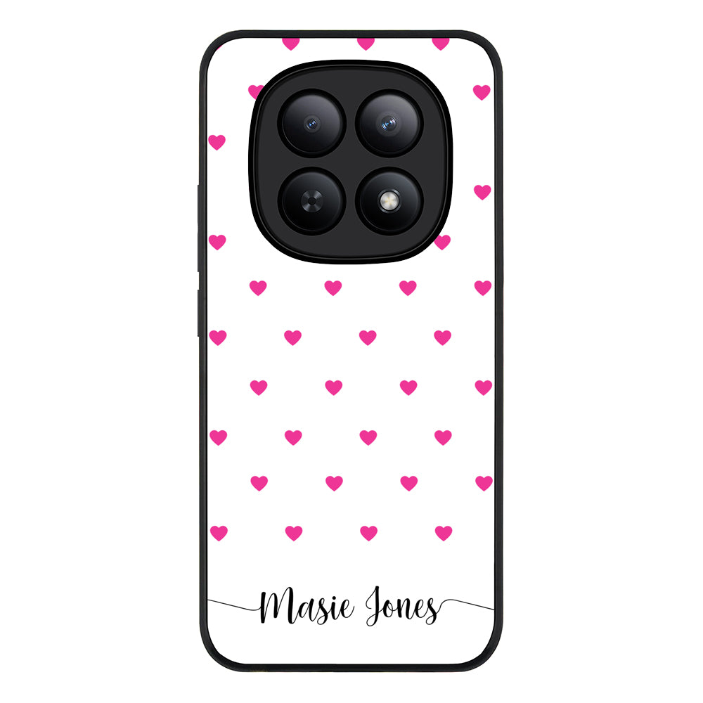 Redmi Note 15 5G / Rugged Black Heart Pattern Custom Text, My Name Phone Case - Redmi - Stylizedd.com