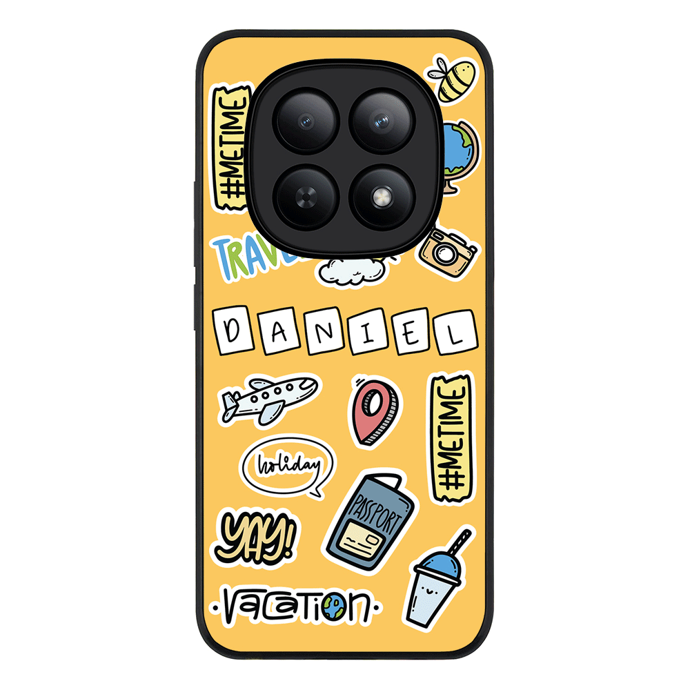 Redmi Note 15 5G / Rugged Black Personalized Name Travel Time Sticker, Phone Case - Redmi - Stylizedd.com