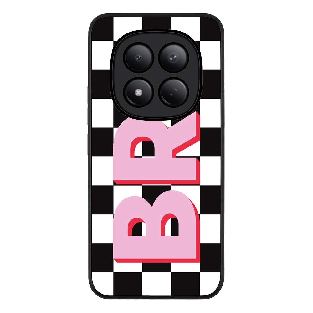 Redmi Note 15 Pro 4G / Rugged Black Custom Monogram Initial Checkerboard, Phone Case - Redmi - Stylizedd.com