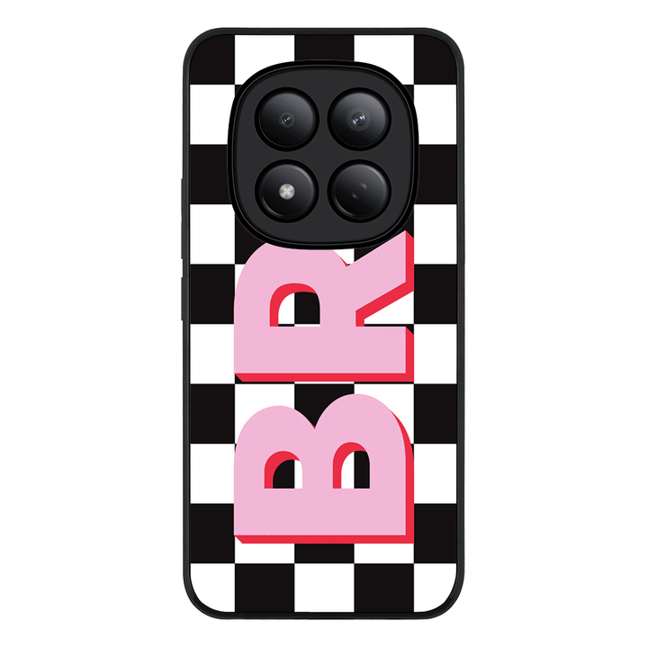 Redmi Note 15 Pro 4G / Rugged Black Custom Monogram Initial Checkerboard, Phone Case - Redmi - Stylizedd.com