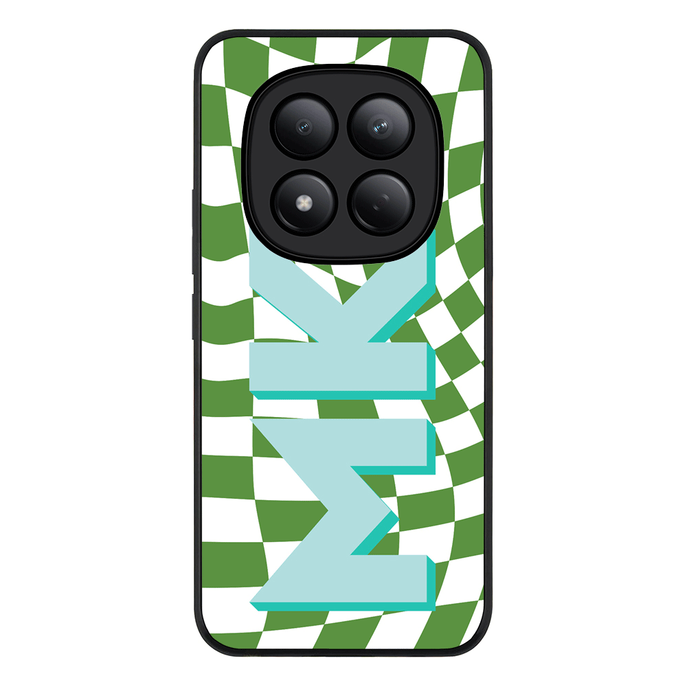 Redmi Note 15 Pro 4G / Rugged Black Custom Monogram Initial Wavy Checkerboard, Phone Case - Redmi - Stylizedd.com