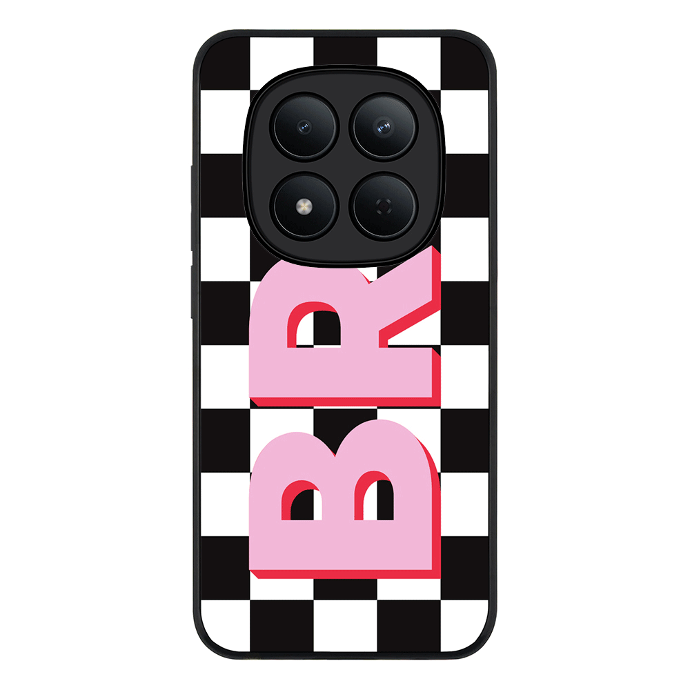 Redmi Note 15 Pro 5G / Rugged Black Custom Monogram Initial Checkerboard, Phone Case - Redmi - Stylizedd.com