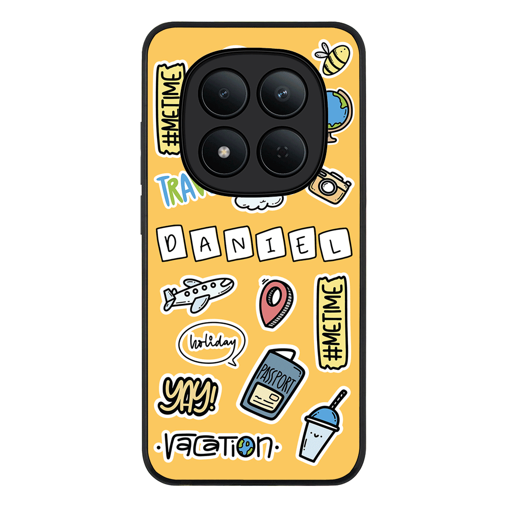Redmi Note 15 Pro 5G / Rugged Black Personalized Name Travel Time Sticker, Phone Case - Redmi - Stylizedd.com
