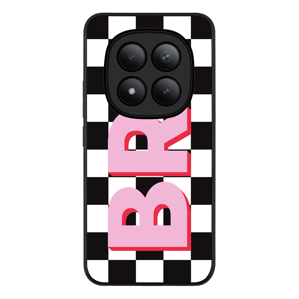 Redmi Note 15 Pro Plus / Rugged Black Custom Monogram Initial Checkerboard, Phone Case - Redmi - Stylizedd.com