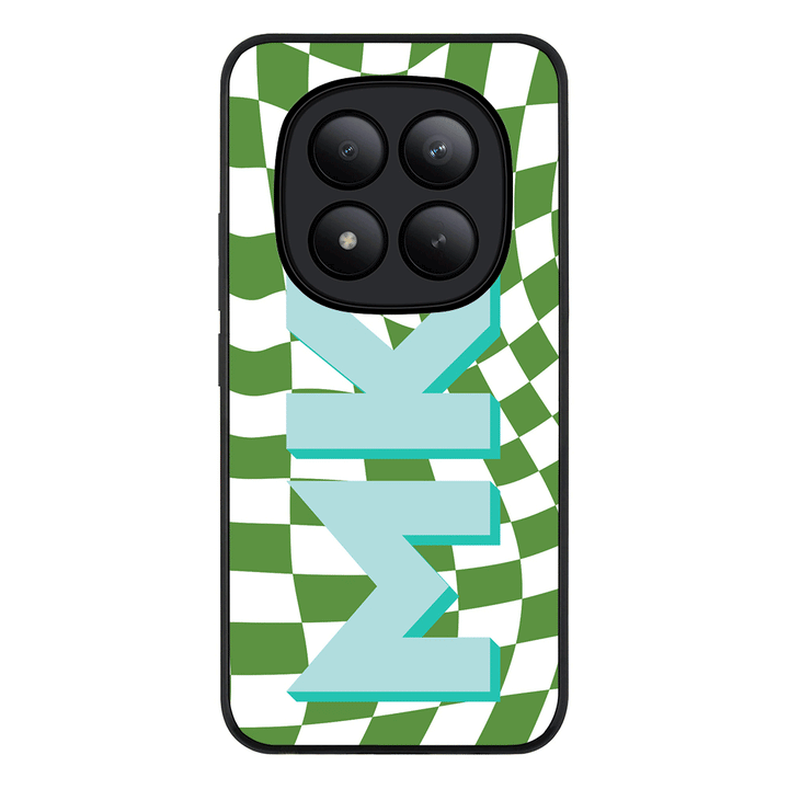 Redmi Note 15 Pro Plus / Rugged Black Custom Monogram Initial Wavy Checkerboard, Phone Case - Redmi - Stylizedd.com