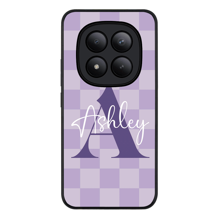 Redmi Note 15 Pro Plus / Rugged Black Personalized Name Initial Monogram Checkerboard, Phone Case - Redmi - Stylizedd.com