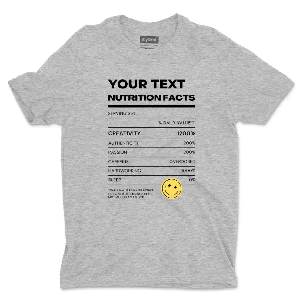 Custom Funny Nutritional Facts T-shirt - Classic - Light Grey / XS - T-Shirt