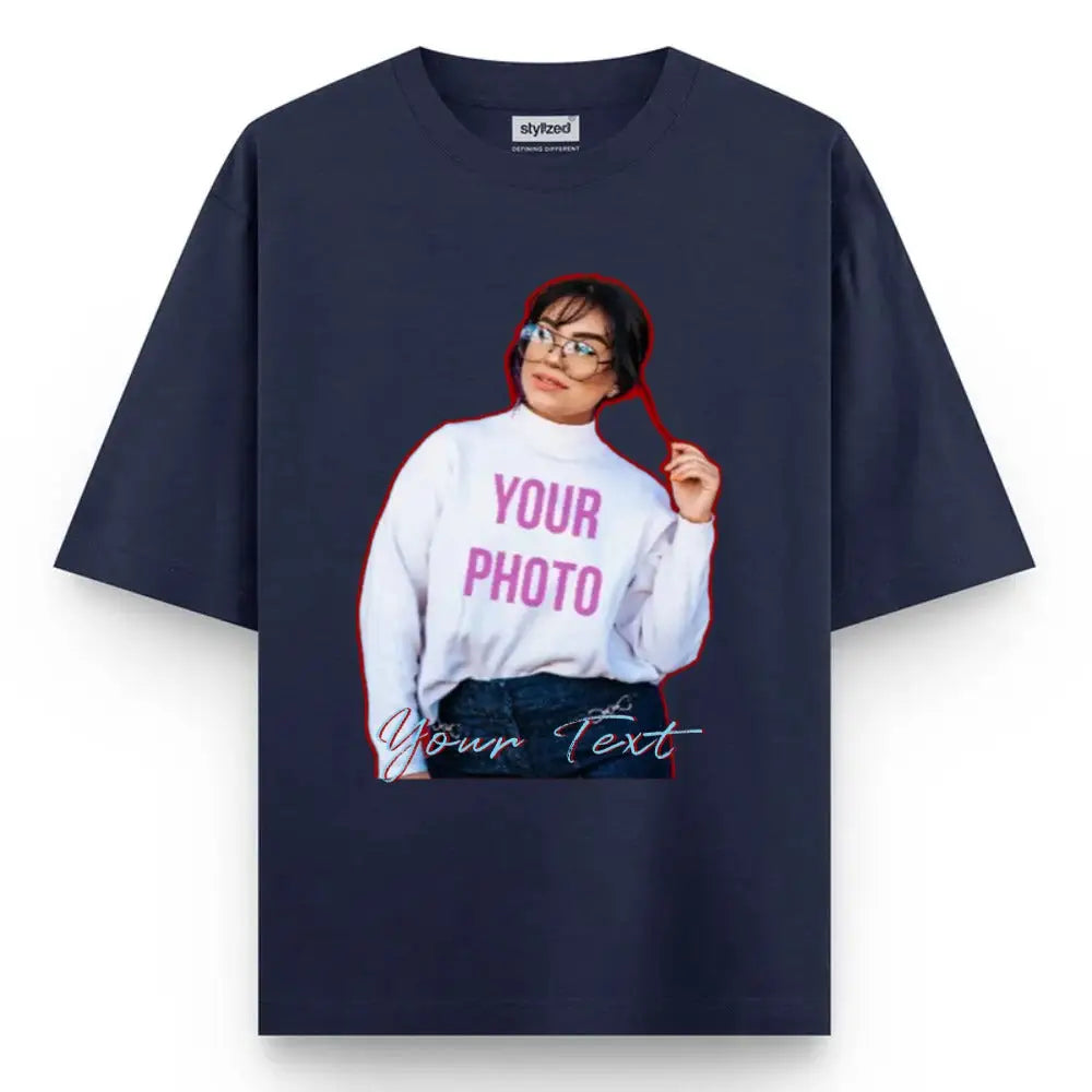 Custom Cutout Photo My Style T-shirt - Oversize - Navy Blue / XS - T-Shirt