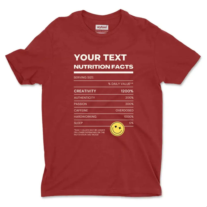 Custom Funny Nutritional Facts T-shirt - Classic - Maroon / XS - T-Shirt