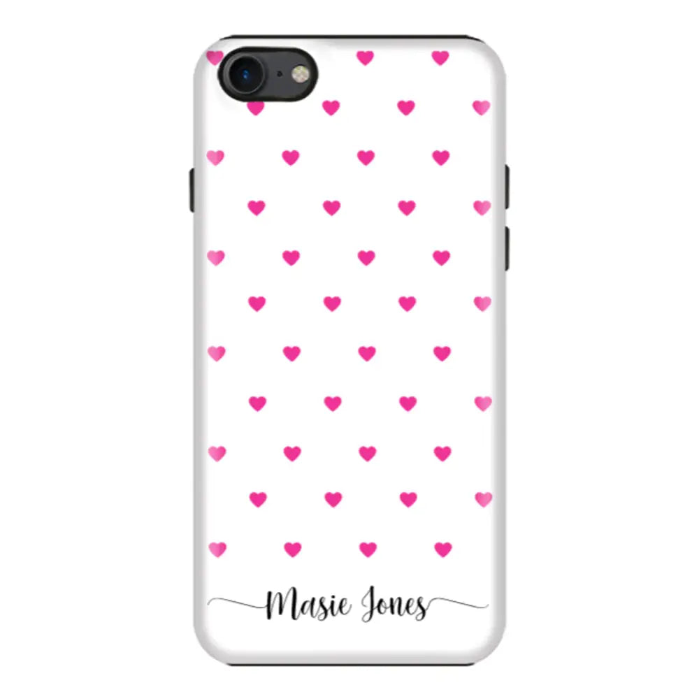 Apple iPhone 7/8/SE (2020) / Tough Pro Heart Pattern Custom Text, My Name Phone Case - Stylizedd.com