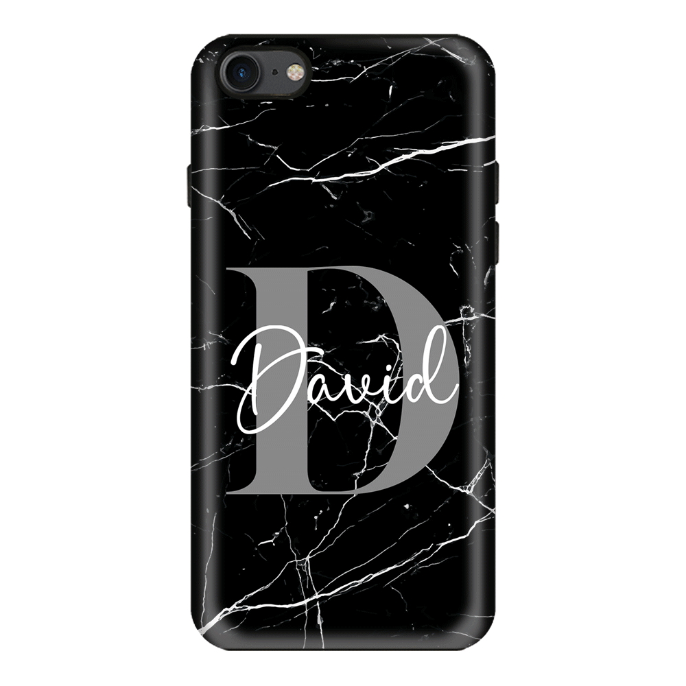 Apple iPhone 7/8/SE (2020) / Tough Pro Personalized Text Black & White Marble Texture, Phone Case - Stylizedd.com