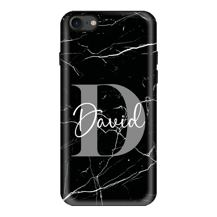 Apple iPhone 7/8/SE (2020) / Tough Pro Personalized Text Black & White Marble Texture, Phone Case - Stylizedd.com