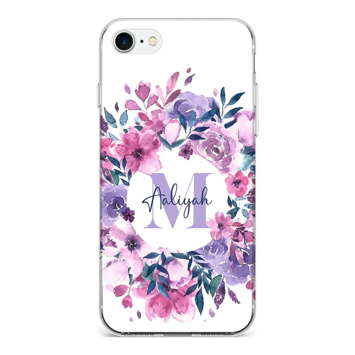 Apple iPhone 7/8/SE (2020) / Clear Classic Custom Monogram Floral Flower Initial Name & Letter, Phone Case - Stylizedd.com