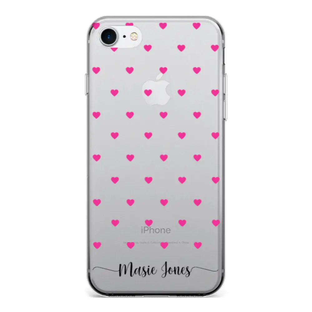 Apple iPhone 7/8/SE (2020) / Clear Classic Heart Pattern Custom Text, My Name Phone Case - Stylizedd.com