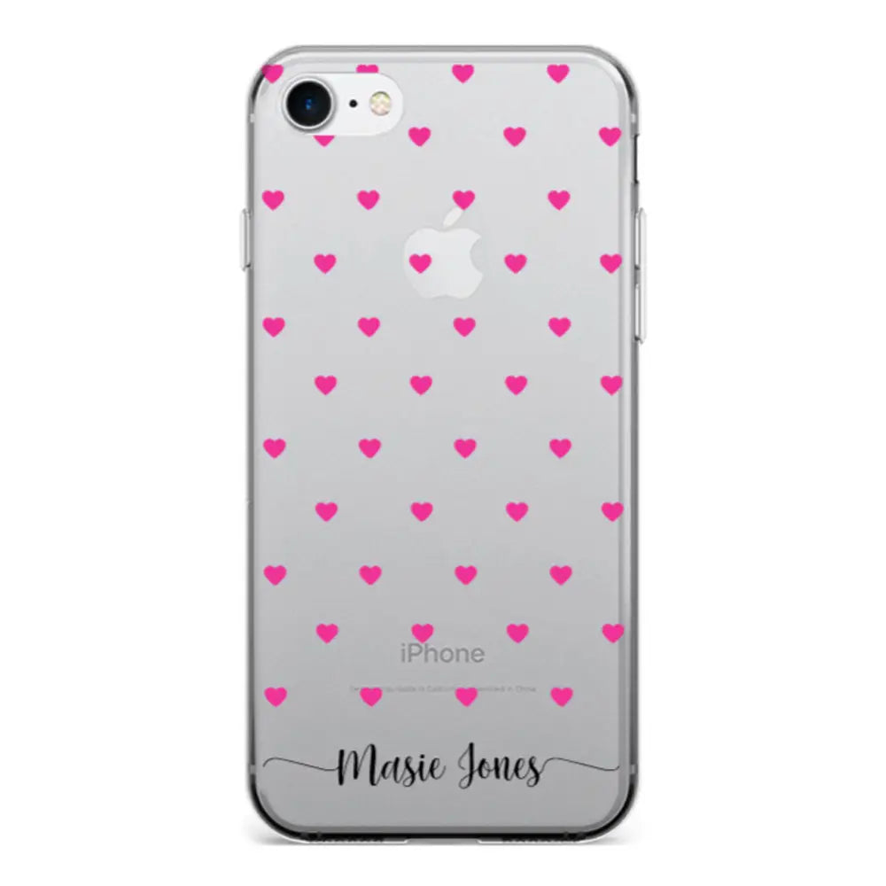 Apple iPhone 7/8/SE (2020) / Clear Classic Phone Case Heart Pattern Custom Text, My Name Phone Case - Stylizedd.com
