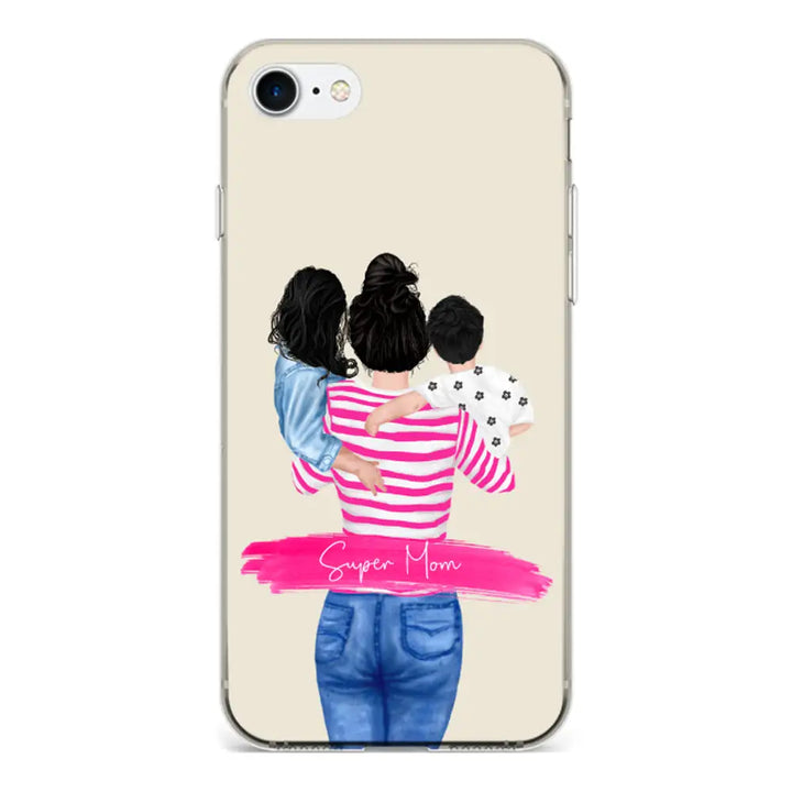 Apple iPhone 7/8/SE (2020) / Clear Classic Custom Clipart Text Mother Son & Daughter Phone Case - Stylizedd.com