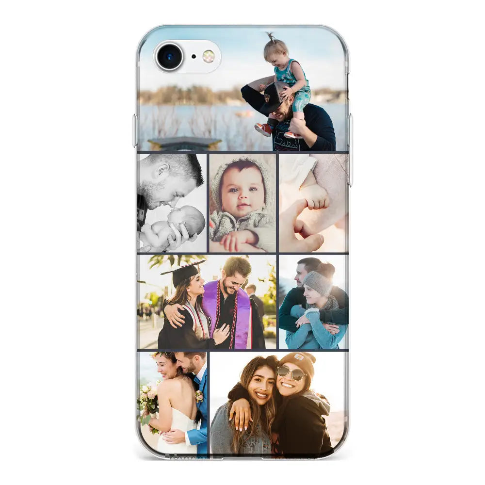 Apple iPhone 7/8/SE (2020) / Clear Classic Personalised Photo Collage Grid Phone Case - Stylizedd.com