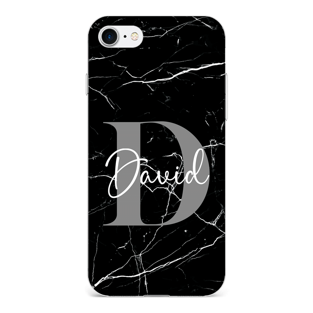 Apple iPhone 7/8/SE (2020) / Clear Classic Personalized Text Black & White Marble Texture, Phone Case - Stylizedd.com