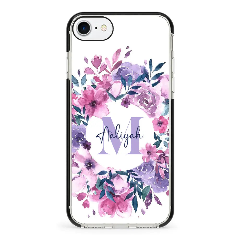 Apple iPhone 7/8/SE (2020) / Impact Pro Black Custom Monogram Floral Flower Initial Name & Letter, Phone Case - Stylizedd.com