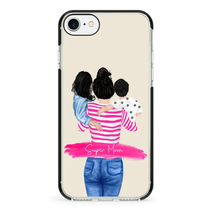 Apple iPhone 7/8/SE (2020) / Impact Pro Black Custom Clipart Text Mother Son & Daughter Phone Case - Stylizedd.com