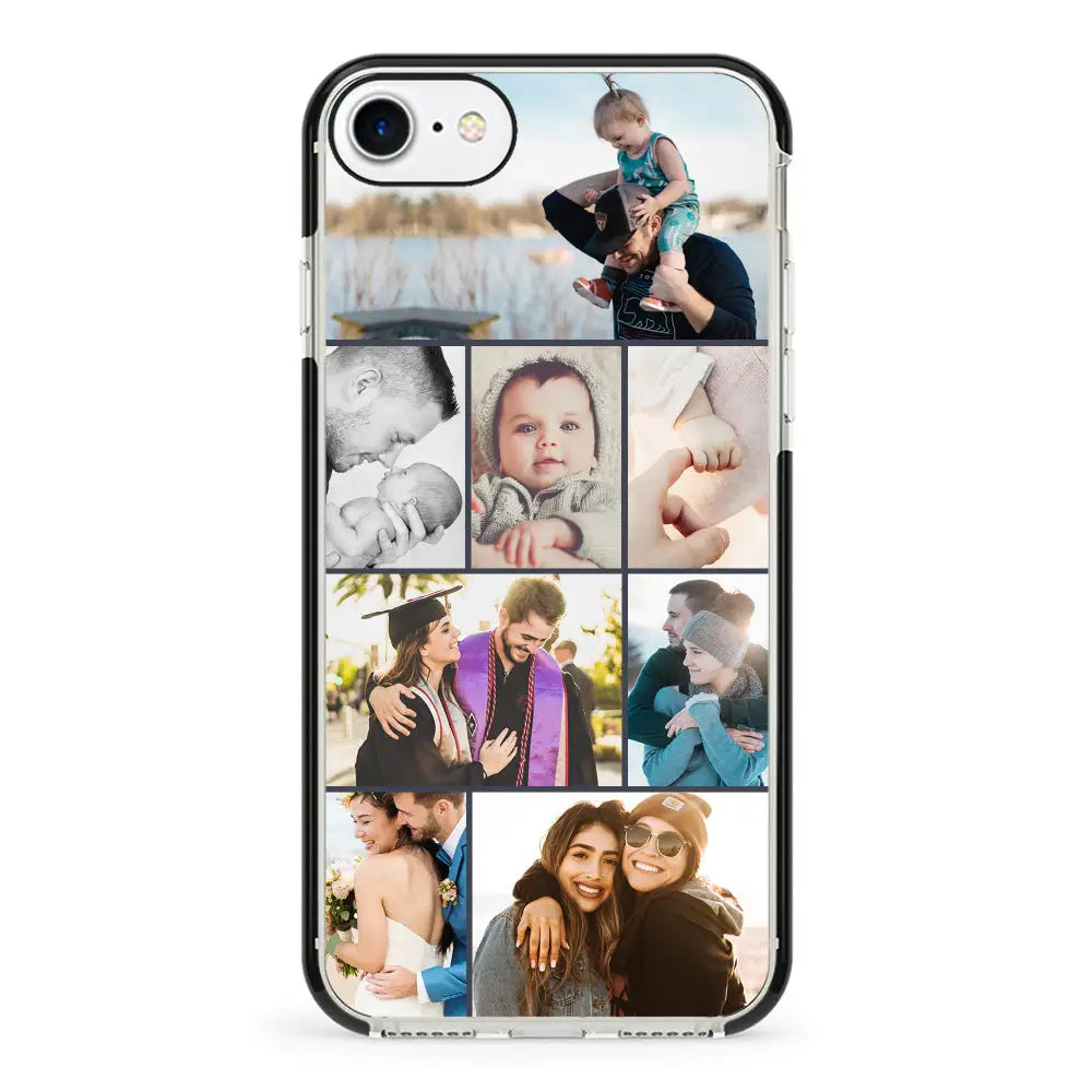 Apple iPhone 7/8/SE (2020) / Impact Pro Black Personalised Photo Collage Grid Phone Case - Stylizedd.com