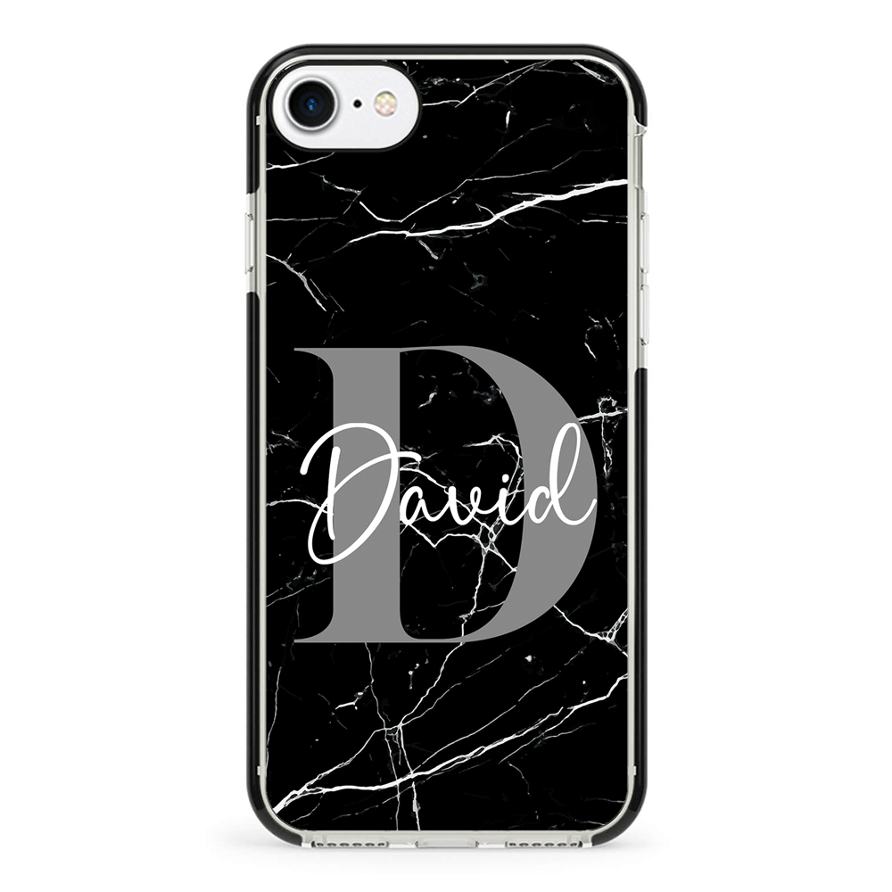 Apple iPhone 7/8/SE (2020) / Impact Pro Black Personalized Text Black & White Marble Texture, Phone Case - Stylizedd.com