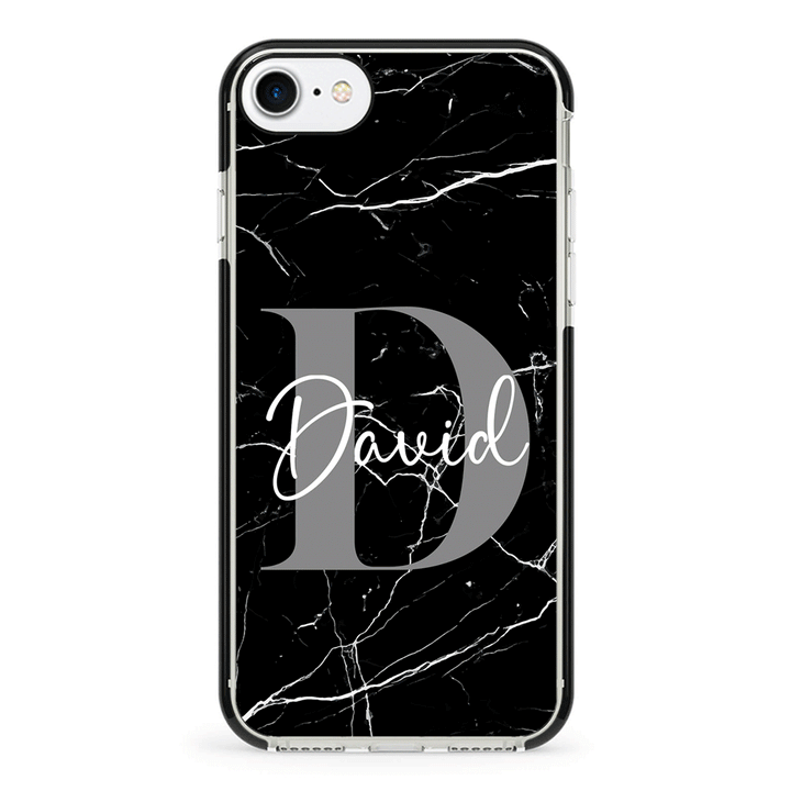Apple iPhone 7/8/SE (2020) / Impact Pro Black Personalized Text Black & White Marble Texture, Phone Case - Stylizedd.com