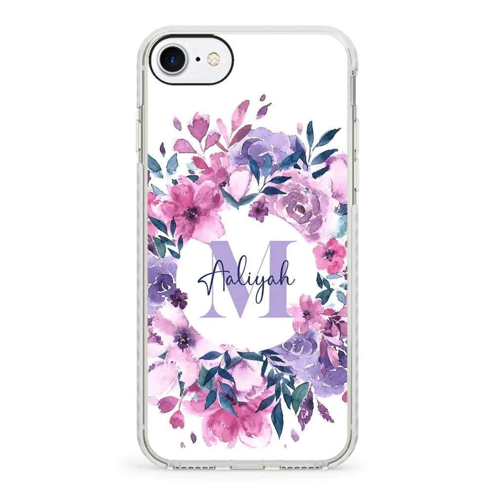 Apple iPhone 7/8/SE (2020) / Impact Pro White Custom Monogram Floral Flower Initial Name & Letter, Phone Case - Stylizedd.com