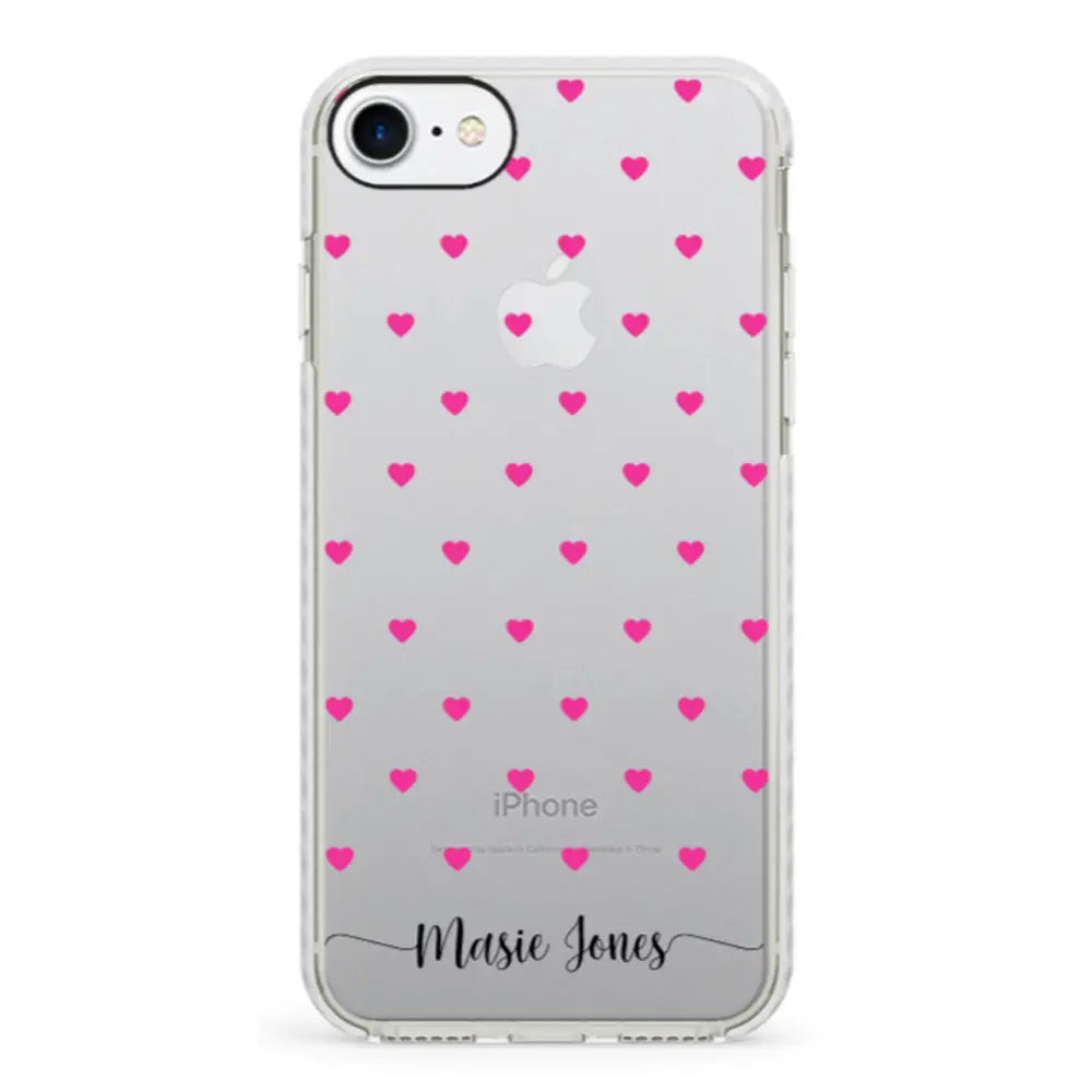 Apple iPhone 7/8/SE (2020) / Impact Pro White Heart Pattern Custom Text, My Name Phone Case - Stylizedd.com