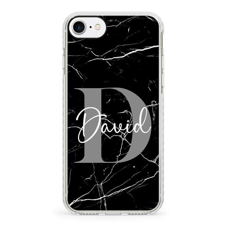 Apple iPhone 7/8/SE (2020) / Impact Pro White Personalized Text Black & White Marble Texture, Phone Case - Stylizedd.com