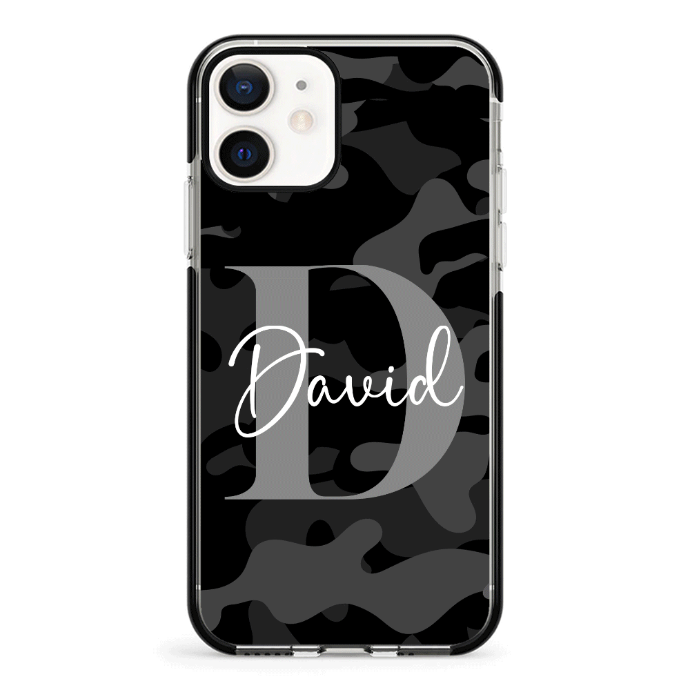 Apple iPhone 12 Mini / Impact Pro Black Phone Case Personalized Name Camouflage Military Camo, Phone case - Stylizedd.com